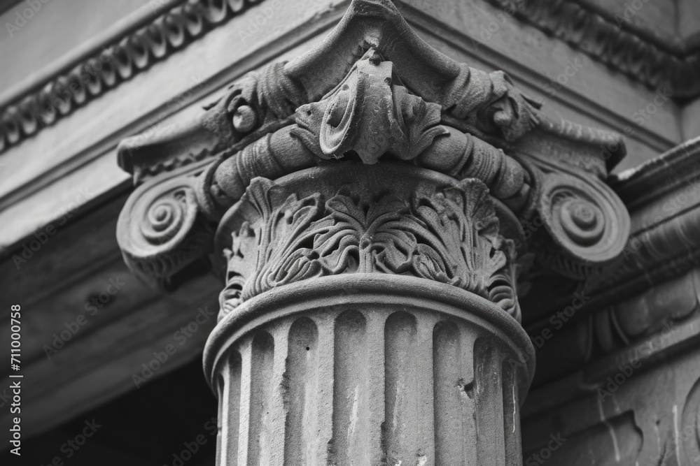 Poster A black and white photo of a column. Perfect for architectural projects or adding a classic touch to any design