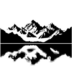 Reflections of nearby mountains, adorned with snow, mirrored in the lake's surface Vector Logo Art