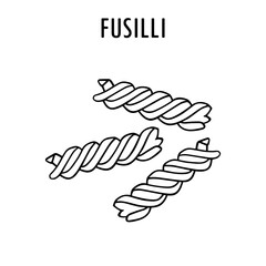 Fusilli doodle food illustration. Hand drawn graphic print of a type of pasta. Vector line art element of Italian cuisine