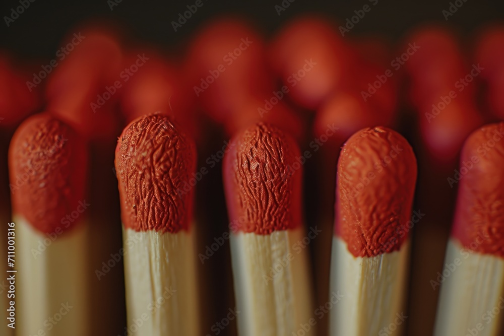 Leinwandbilder a close-up view of a bunch of matches. this image can be used to depict concepts such as fire, ignit