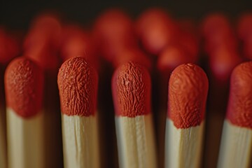 A close-up view of a bunch of matches. This image can be used to depict concepts such as fire, ignition, safety, matches, and lighting