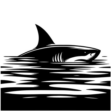 Shark's dorsal fin cutting through calm waters Vector Logo Art