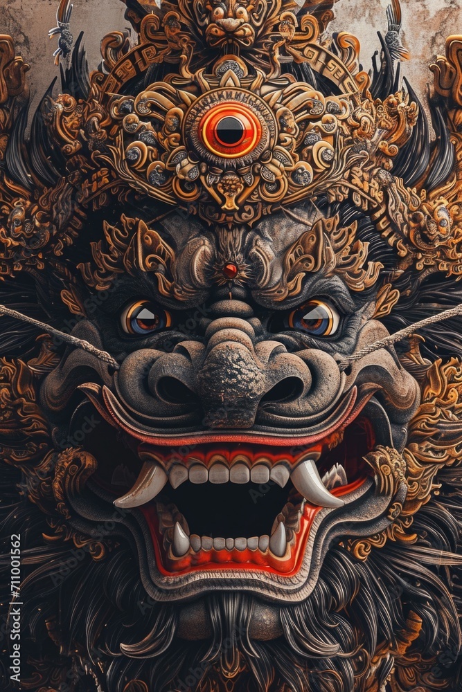 Poster A close up view of a lion statue. Suitable for various design projects