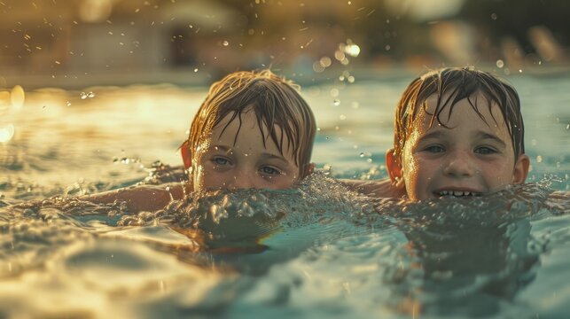 A picture of a couple of kids swimming in a pool. Perfect for summer activities or family fun