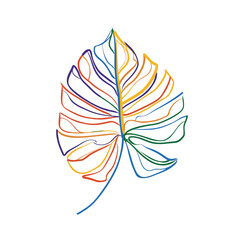 Fototapeta na wymiar Tropical monstera palm leaf line art illustration