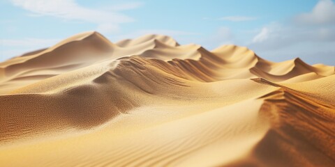 Fototapeta na wymiar Desert landscape featuring sand dunes under a clear blue sky. Perfect for travel and adventure themes
