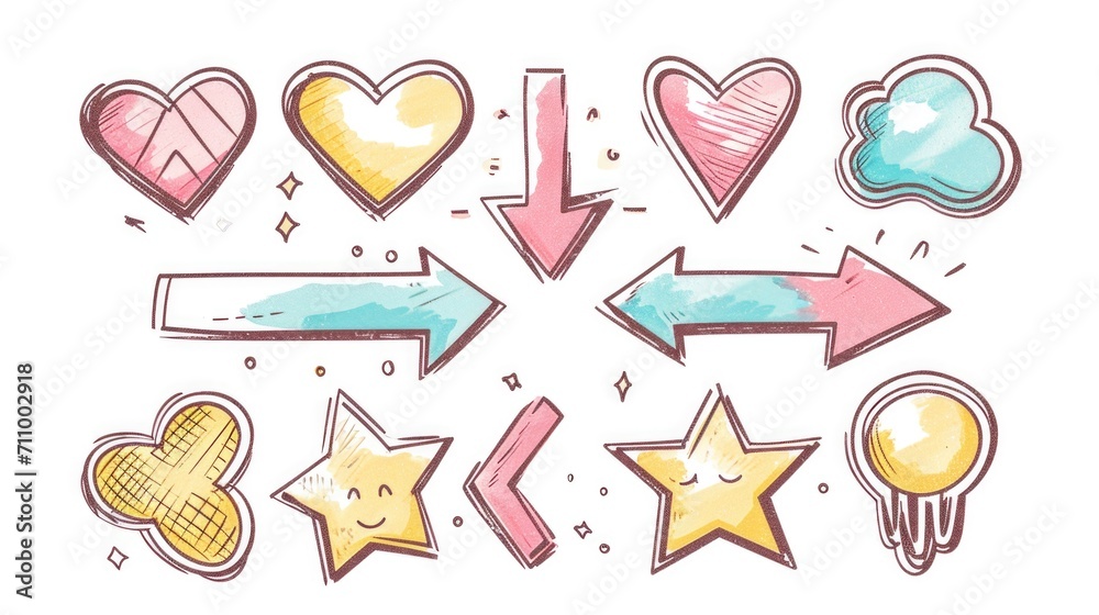 Aufkleber A collection of hand-drawn arrows and hearts. Perfect for adding a touch of charm and creativity to any design project.