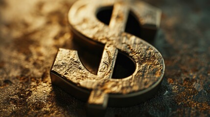 A close-up view of a wooden dollar sign. This image can be used to represent financial concepts or the value of money