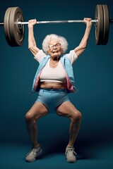 Fototapeta na wymiar Muscular old woman lifting weights