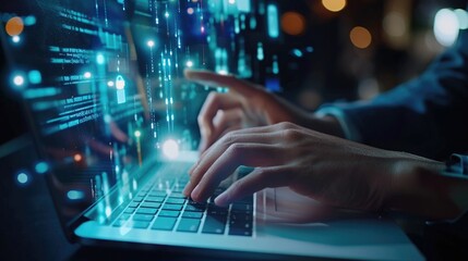 Person typing on a laptop. Suitable for technology-related projects