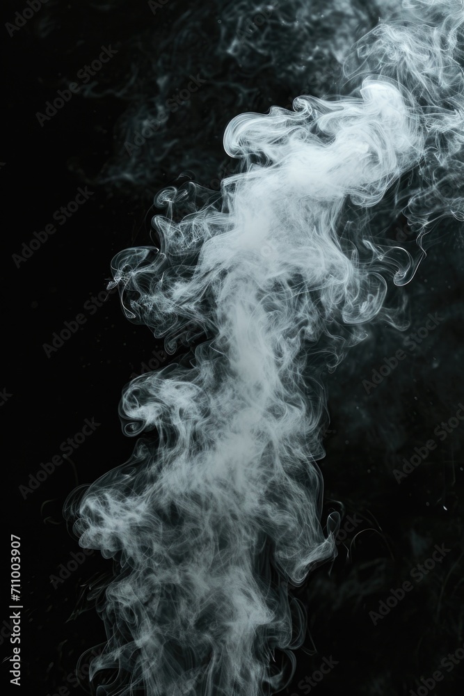 Poster Smoke captured in a close-up shot against a black background. Perfect for adding a mysterious or atmospheric element to any project
