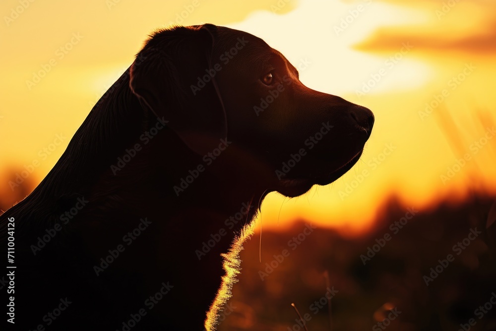 Aufkleber a striking image of a dog silhouetted against a beautiful sunset. perfect for adding a touch of warm