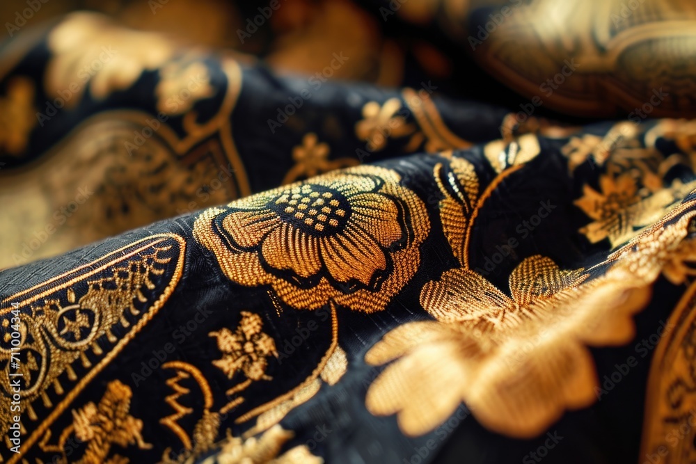 Canvas Prints A close-up view of a black and gold fabric. Suitable for various design projects