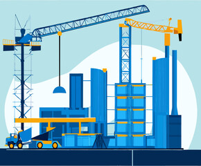 A blueprint and tools on a construction site vektor illustation