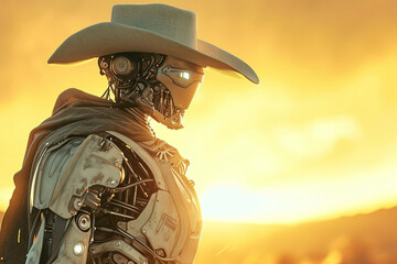half man half robotic cowboy looking forward
