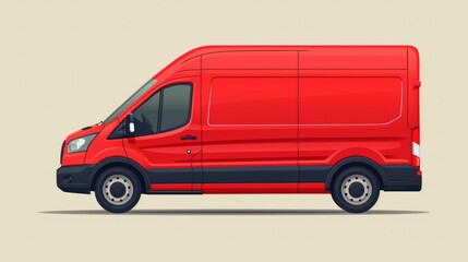 Red delivery van. Express delivery services commercial truck. Flat vector illustration