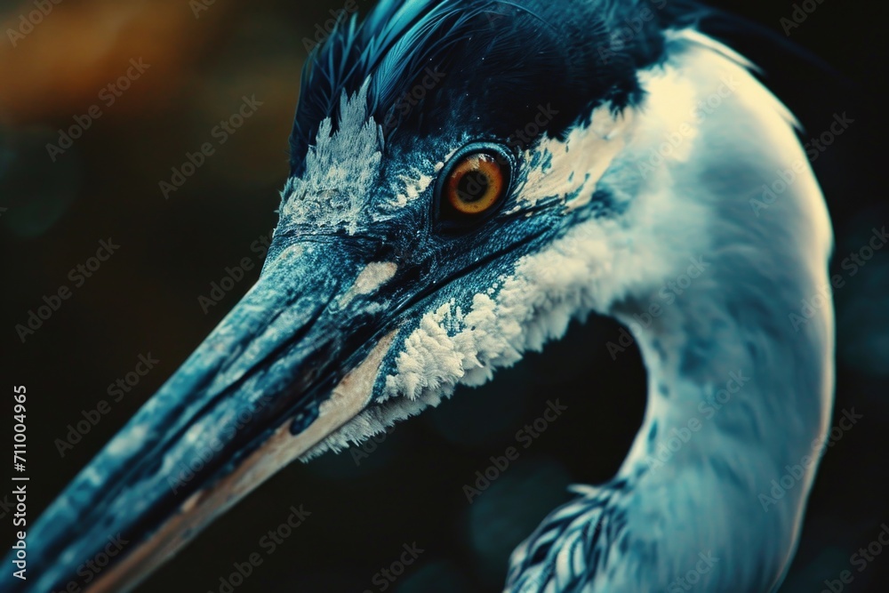 Poster A detailed close-up image of a bird showcasing its long beak. This image can be used to highlight the unique features of birds or for educational purposes