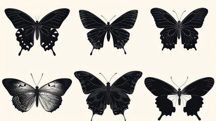 A collection of six unique butterfly species. Perfect for nature enthusiasts and educational materials