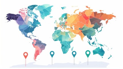 Fototapeta na wymiar Vector world map with pointers