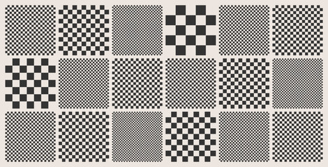 Trendy checkered pattern, black and white tiled grid. Funky geometric chessboard texture, retro background in 90s style, y2k. Vector illustration