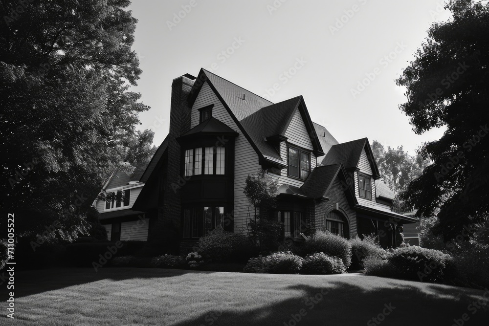 Poster a black and white photo of a house. perfect for adding a vintage touch to any project