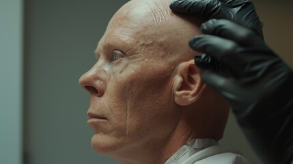 A man sits in a salon chair while a hairdresser cuts his hair. This image can be used to depict grooming, personal care, or hairstyling services