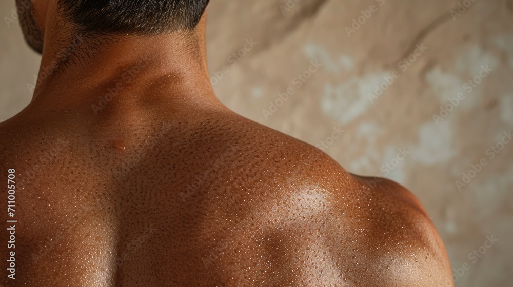 Poster a close-up image of a person without a shirt. this versatile image can be used for various purposes