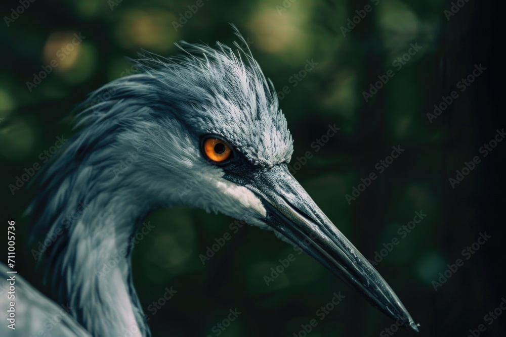 Poster A detailed shot of a bird with a long beak. This image can be used to depict the unique features and characteristics of birds with long beaks
