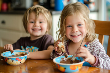 kids eating nutella in breakfast