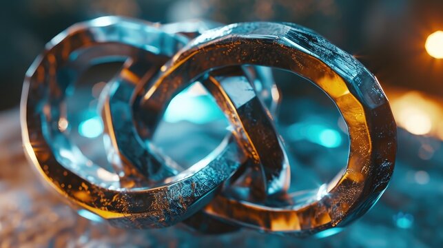 Close up of a pair of intertwined rings. Perfect for wedding invitations or jewelry advertisements