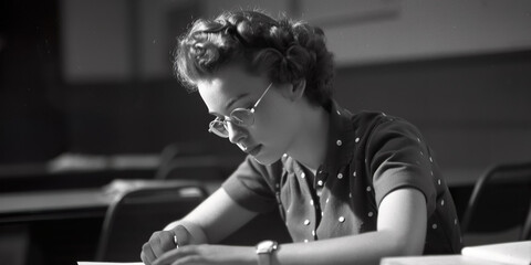 Woman from the 50s reading - obrazy, fototapety, plakaty