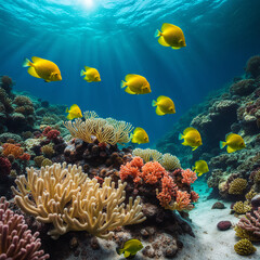 Tropical fish on a coral reef in the Sea.