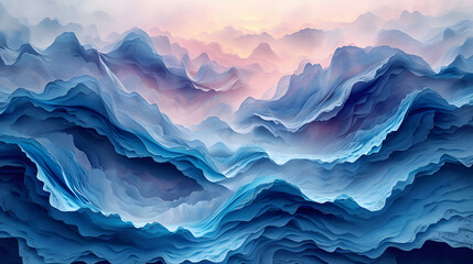 white background with blue and green wavy waves, in the style of dark black and pink, surreal 3d landscapes, dark sky-blue and dark orange, 