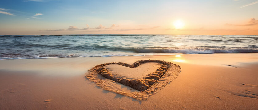 Two hearts artfully drawn in the sandy expanse of a beautiful beach.