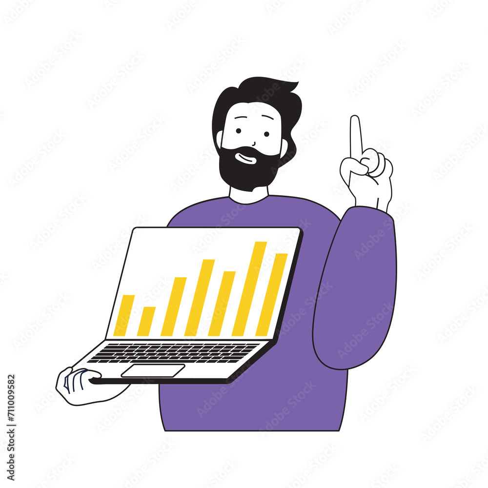 Fototapete online voting concept with cartoon people in flat design for web. man analyzing exit poll data graph
