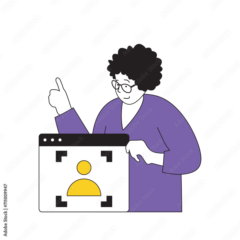 Poster online voting concept with cartoon people in flat design for web. woman making registration to elect
