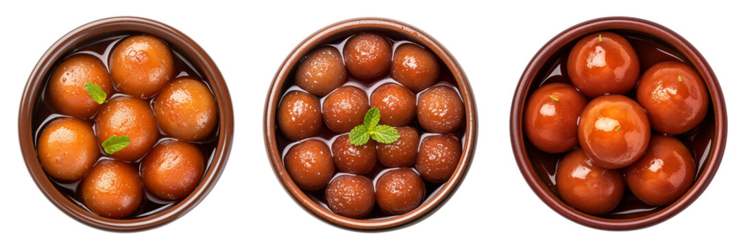 Set of Gulab Jamun top view isolated on a transparent background