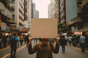 person holding up sign on the street as protest - obrazy, fototapety, plakaty