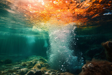 Underwater geyser vibrant colour - obrazy, fototapety, plakaty