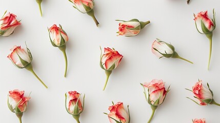 the beauty of blooming buds on a white backdrop, an elegant template for text or design. Ideal for Valentine's, Mother's Day, weddings, and celebrations. - obrazy, fototapety, plakaty