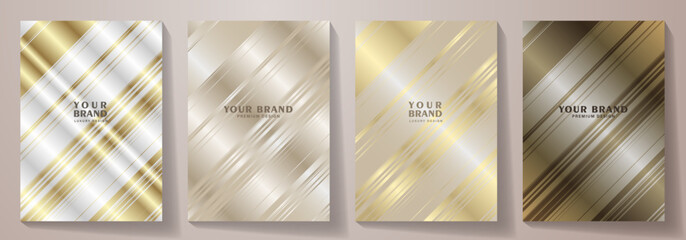Elegant cover design set. Gold and silver modern luxury vector art background. Premium fashionable template for cover design, invitation, flyer, wedding card, note book, menu design.
