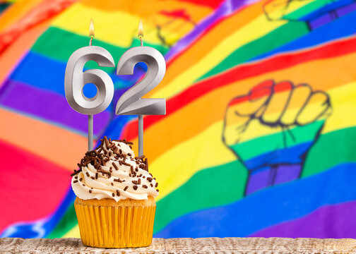 Birthday card with gay pride colors - Candle number 62