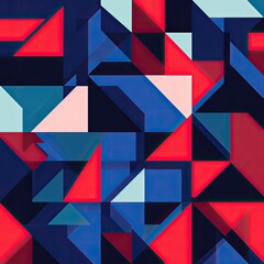 Abstract Painting of Blue, Red, and Pink Shapes