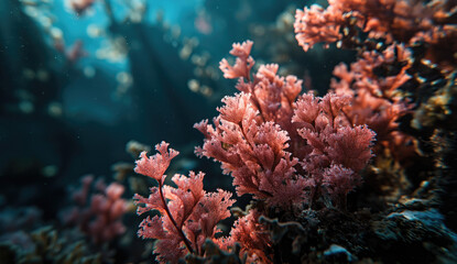 Naklejka na ściany i meble Beautiful coral reef in the sea. Underwater world