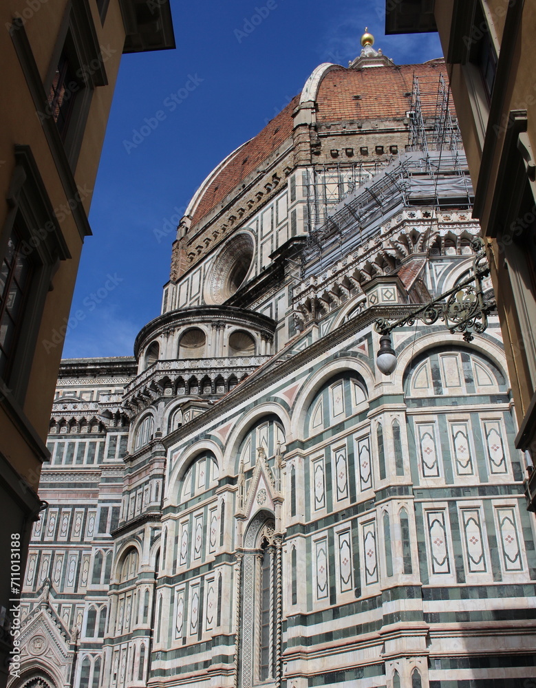 Wall mural Florence. Italy. 25 april 2020. Duomo Cathedral in Florence capital of Tuscany. Located in city center, on Cathedral Square from Piazza del Duomo. Old Renaissance buildings. Italian cultural heritage