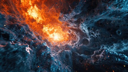 Fiery explosion in space. Abstract space background