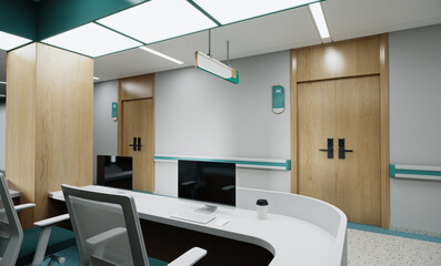 modern hospital reception and corridor