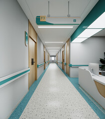modern hospital reception and corridor