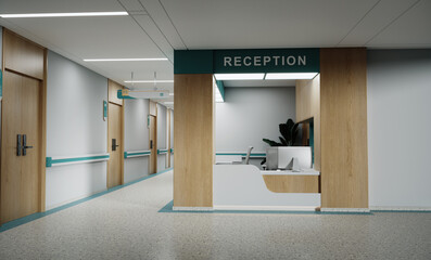 modern hospital reception and corridor