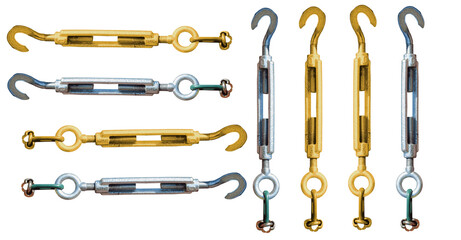 Rope turnbuckle hook on isolated transparent background